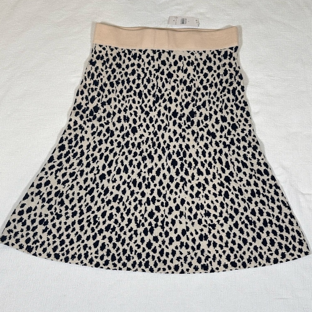 Ann Taylor Leopard Aline Midi Sweater Skirt Knit Small NWT Cotton Wool Cream